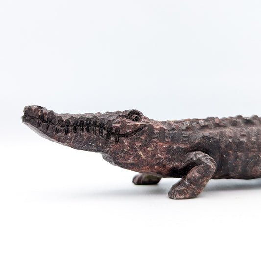 Serpentine Crocodile Crystal Carving