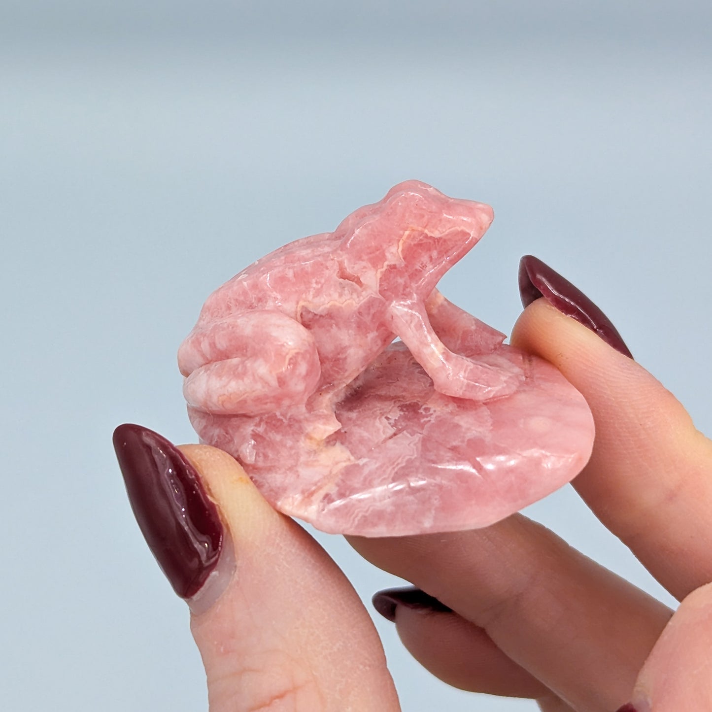 Rhodochrosite Frog Carving B